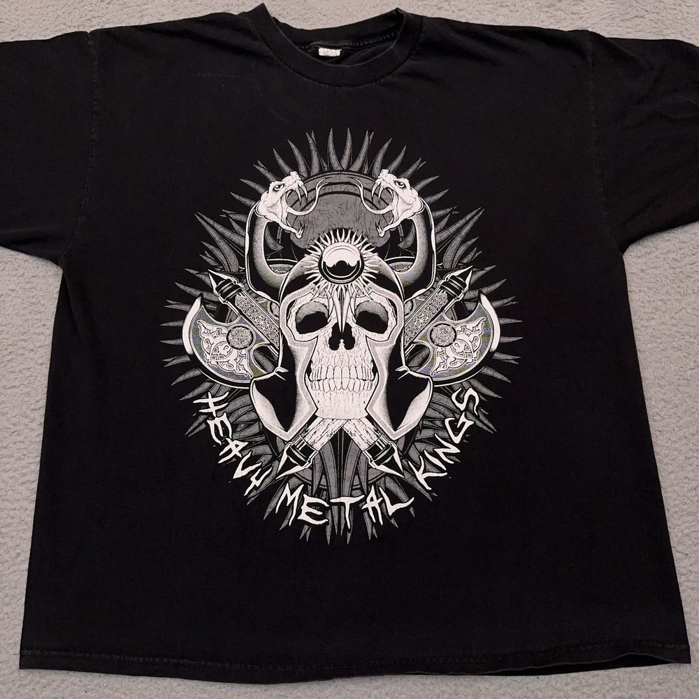 Allstyle Heavy Metal Kings Graphic T-Shirt Men's 2XL Black Grunge Skull Band Y2K